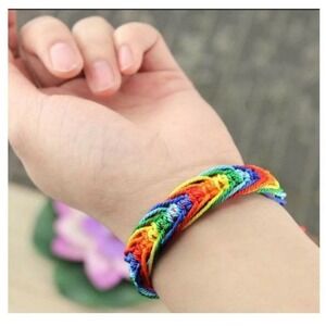 Rainbow Pride Bracelet Woven Braided Adjustable Cord Unisex Anklet‎ LGBTQ New